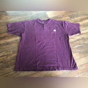 Carhartt Mens Purple Pocket T-Shirt Size Xl Short Sleeve Cotton Button Neck